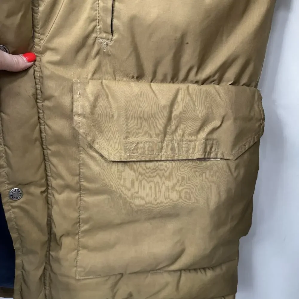 Vintage 70s THE NORTH FACE Down Hooded Puffer Coat Parka Brown Label Mens Large